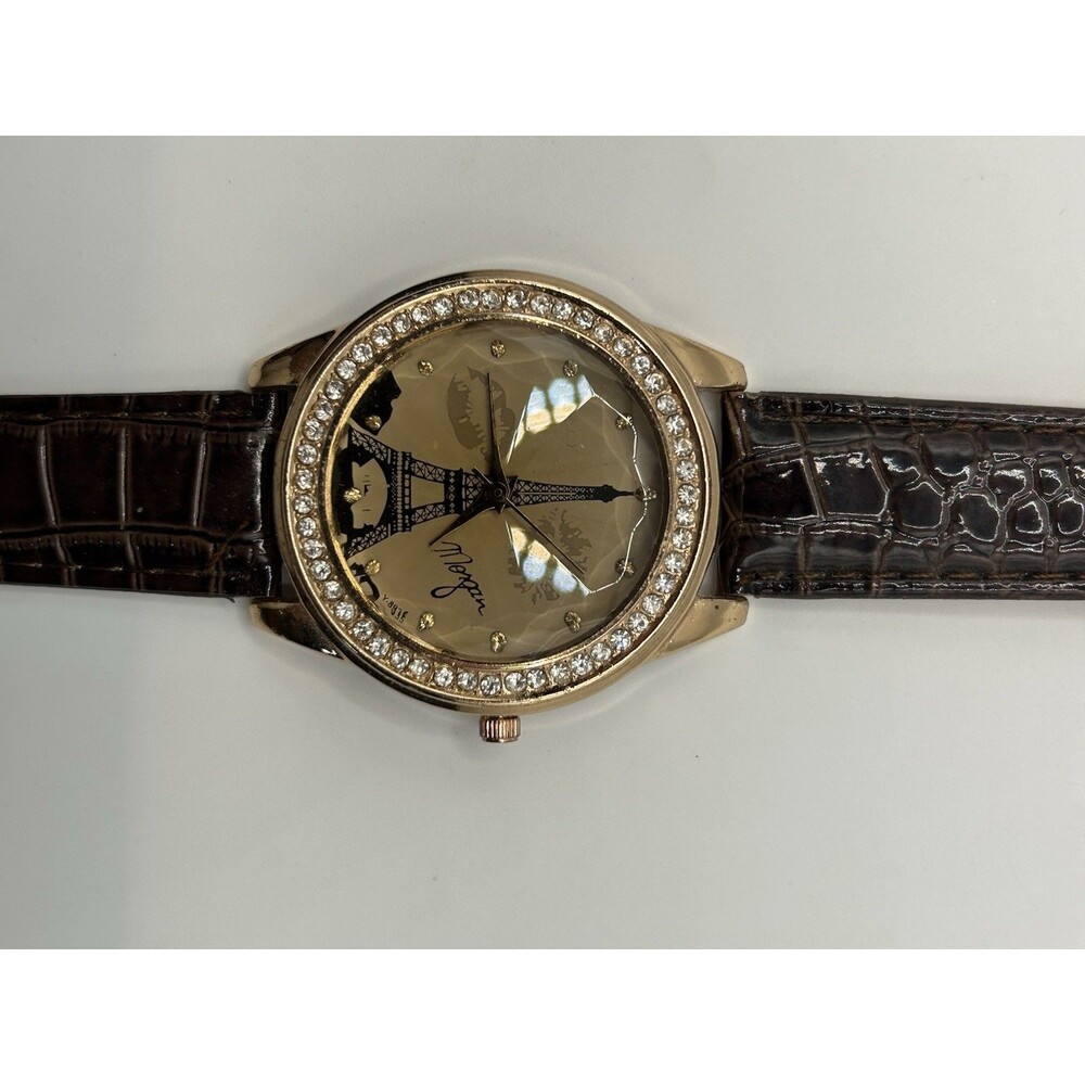 Women’s Eiffel Tower Paris Watch Rhinestone Bezel Brown Leather Strap Quartz